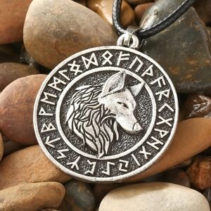 Silver Wolf Pendant with Runes